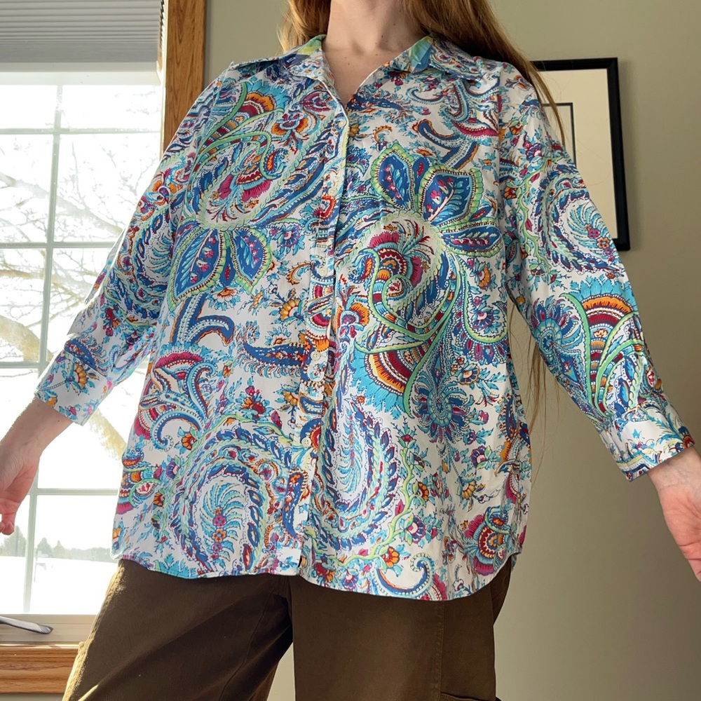 Chaps Paisley Button-Up Shirt Blouse Women’s Size 2X Plus Size Boho - Picture 5 of 16